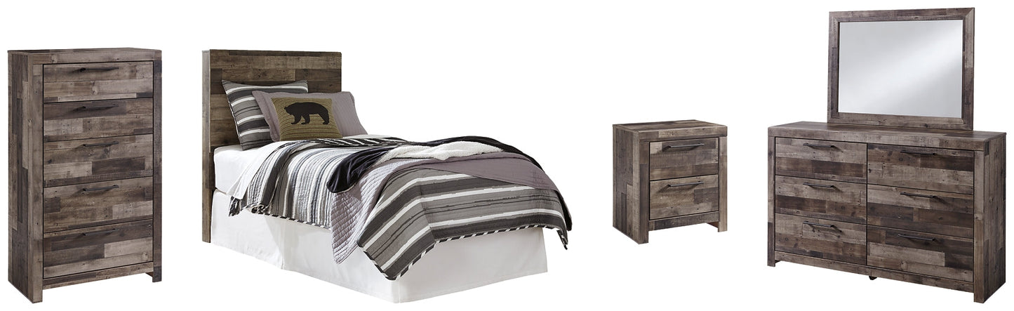 Derekson Twin Panel Headboard with Mirrored Dresser, Chest and Nightstand at Walker Mattress and Furniture Locations in Cedar Park and Belton TX.