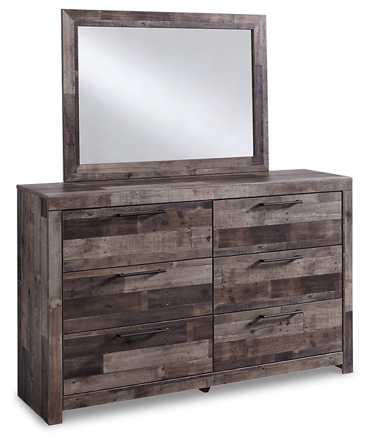 Derekson Twin Panel Headboard with Mirrored Dresser, Chest and Nightstand at Walker Mattress and Furniture Locations in Cedar Park and Belton TX.