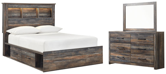 Drystan Full Bookcase Bed with 2 Storage Drawers with Mirrored Dresser at Walker Mattress and Furniture Locations in Cedar Park and Belton TX.