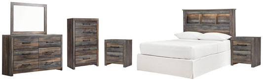 Drystan Full Bookcase Headboard with Mirrored Dresser, Chest and 2 Nightstands at Walker Mattress and Furniture Locations in Cedar Park and Belton TX.