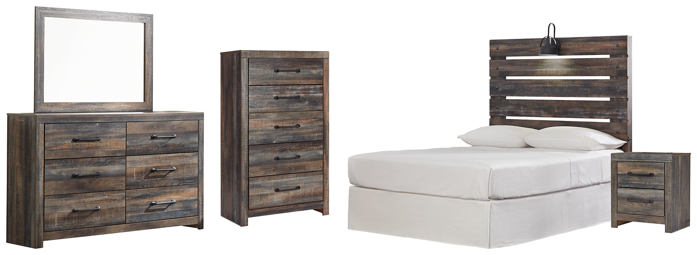 Drystan Full Panel Headboard with Mirrored Dresser, Chest and Nightstand at Walker Mattress and Furniture Locations in Cedar Park and Belton TX.