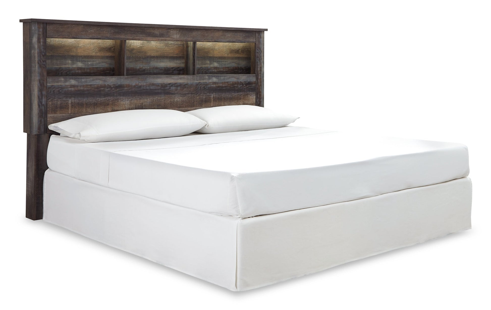 Drystan King/California King Bookcase Headboard with Mirrored Dresser and 2 Nightstands at Walker Mattress and Furniture Locations in Cedar Park and Belton TX.