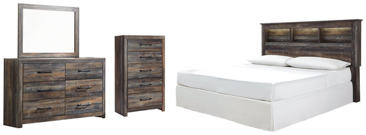 Drystan King/California King Bookcase Headboard with Mirrored Dresser and Chest at Walker Mattress and Furniture Locations in Cedar Park and Belton TX.