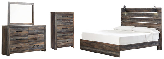 Drystan King Panel Bed with Mirrored Dresser and Chest at Walker Mattress and Furniture Locations in Cedar Park and Belton TX.