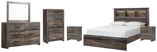 Drystan Queen Bookcase Bed with Mirrored Dresser, Chest and 2 Nightstands at Walker Mattress and Furniture Locations in Cedar Park and Belton TX.