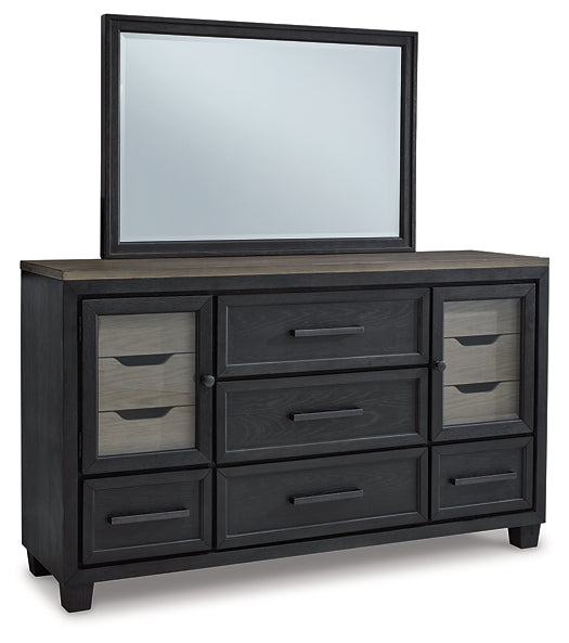 Foyland California King Panel Storage Bed with Mirrored Dresser, Chest and Nightstand at Walker Mattress and Furniture Locations in Cedar Park and Belton TX.