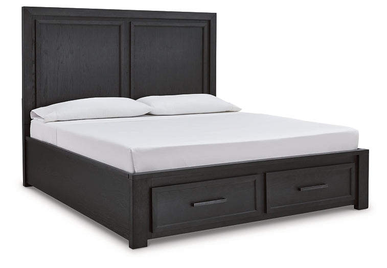 Foyland California King Panel Storage Bed with Mirrored Dresser, Chest and Nightstand at Walker Mattress and Furniture Locations in Cedar Park and Belton TX.