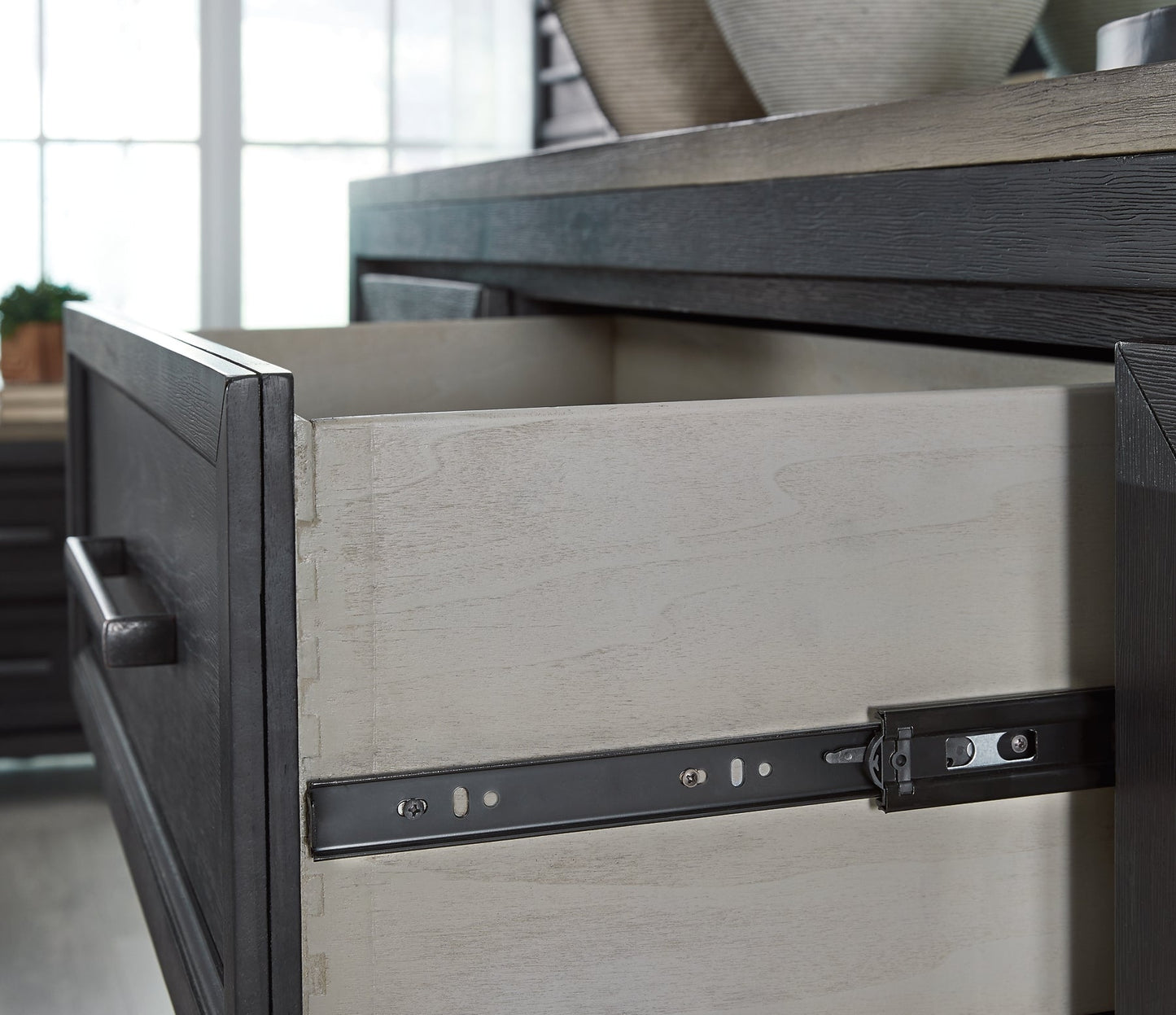 Foyland California King Panel Storage Bed with Mirrored Dresser and 2 Nightstands at Walker Mattress and Furniture Locations in Cedar Park and Belton TX.