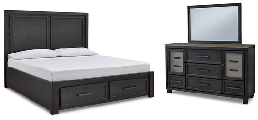 Foyland California King Panel Storage Bed with Mirrored Dresser at Walker Mattress and Furniture Locations in Cedar Park and Belton TX.