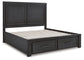 Foyland King Panel Storage Bed with Mirrored Dresser and 2 Nightstands at Walker Mattress and Furniture Locations in Cedar Park and Belton TX.