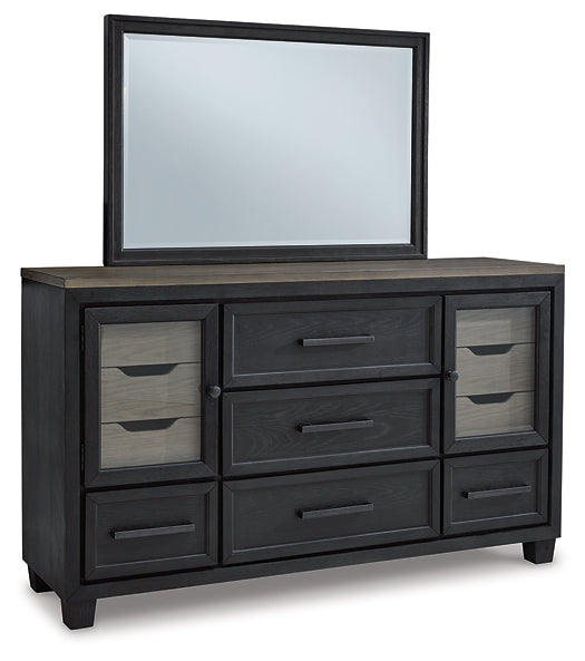 Foyland King Panel Storage Bed with Mirrored Dresser and Chest at Walker Mattress and Furniture Locations in Cedar Park and Belton TX.