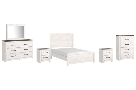 Gerridan Full Panel Bed with Mirrored Dresser, Chest and 2 Nightstands at Walker Mattress and Furniture Locations in Cedar Park and Belton TX.