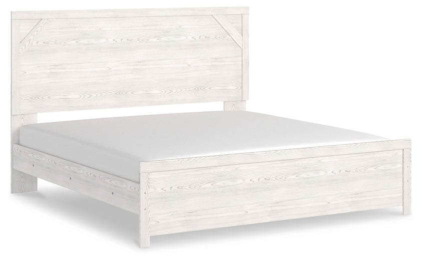 Gerridan King Panel Bed with Mirrored Dresser and Nightstand at Walker Mattress and Furniture Locations in Cedar Park and Belton TX.