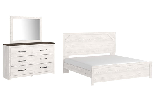 Gerridan King Panel Bed with Mirrored Dresser at Walker Mattress and Furniture Locations in Cedar Park and Belton TX.