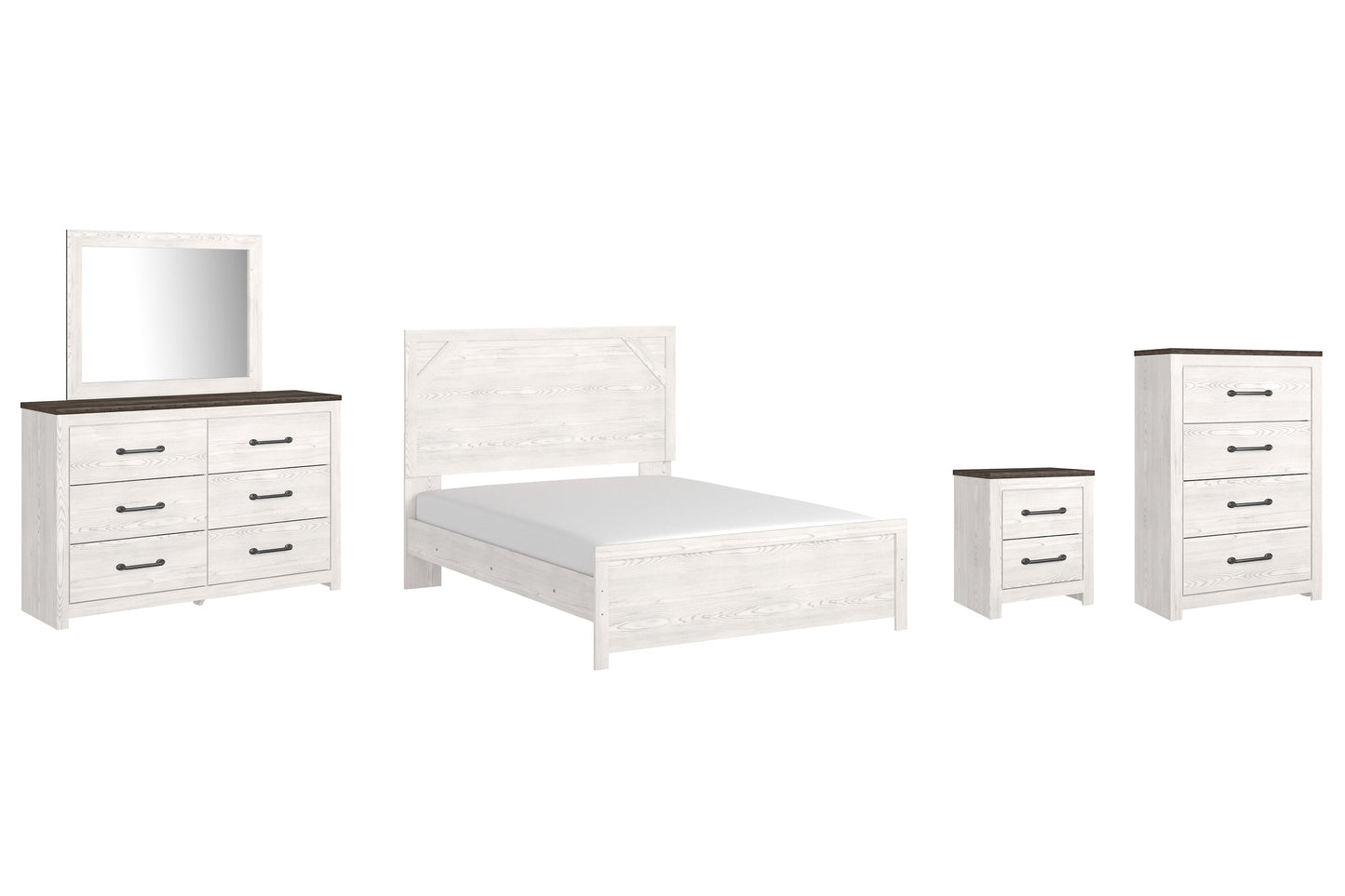 Gerridan Queen Panel Bed with Mirrored Dresser, Chest and Nightstand at Walker Mattress and Furniture Locations in Cedar Park and Belton TX.