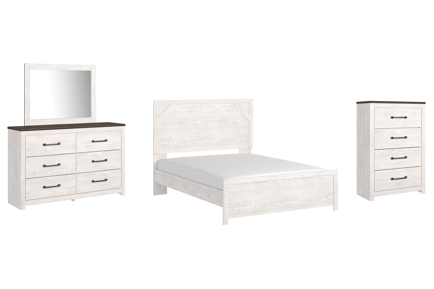 Gerridan Queen Panel Bed with Mirrored Dresser and Chest at Walker Mattress and Furniture Locations in Cedar Park and Belton TX.