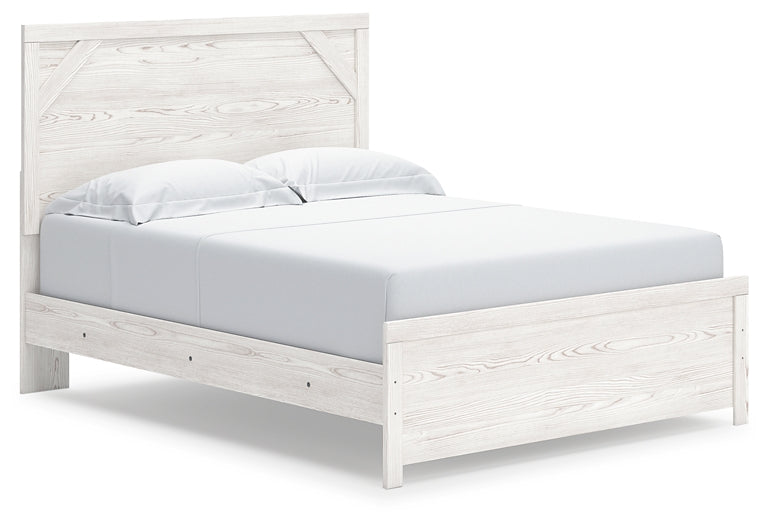 Gerridan Queen Panel Bed with Mirrored Dresser and Nightstand at Walker Mattress and Furniture Locations in Cedar Park and Belton TX.