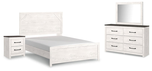 Gerridan Queen Panel Bed with Mirrored Dresser and Nightstand at Walker Mattress and Furniture Locations in Cedar Park and Belton TX.