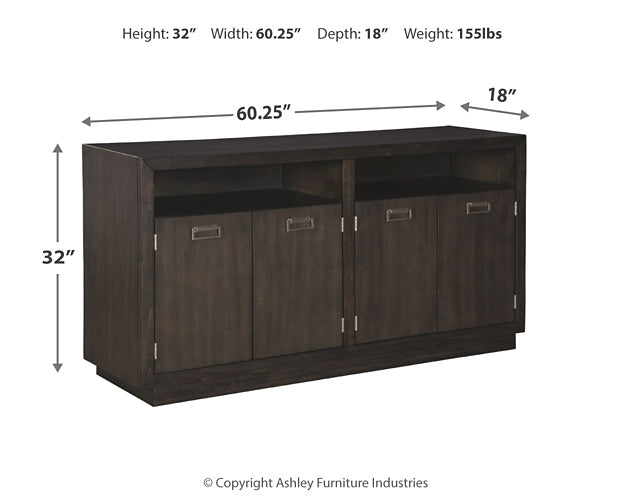 Hyndell Dining Table and 8 Chairs with Storage at Walker Mattress and Furniture Locations in Cedar Park and Belton TX.