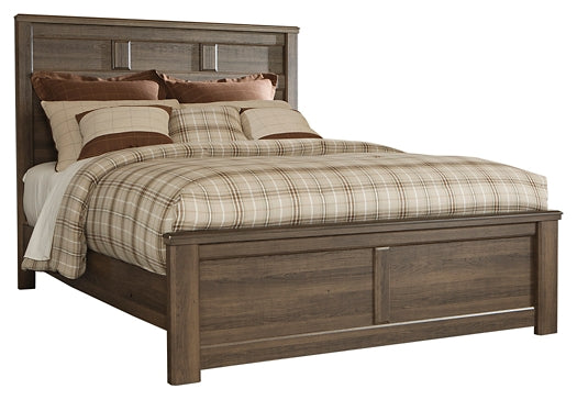 Juararo California King Panel Bed with Mirrored Dresser, Chest and 2 Nightstands at Walker Mattress and Furniture Locations in Cedar Park and Belton TX.