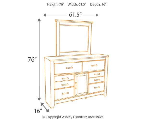 Juararo King Poster Bed with Mirrored Dresser and Chest at Walker Mattress and Furniture Locations in Cedar Park and Belton TX.