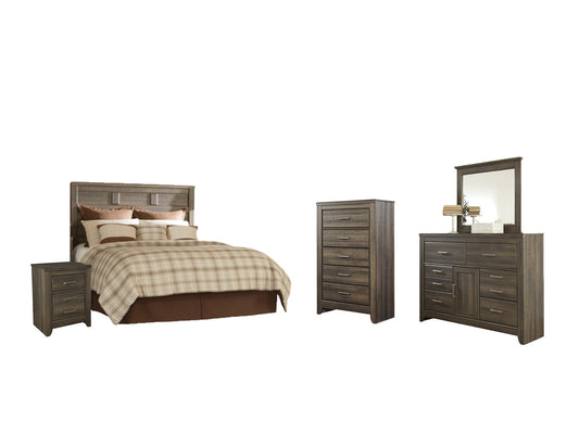 Juararo Queen Panel Headboard with Mirrored Dresser, Chest and Nightstand at Walker Mattress and Furniture Locations in Cedar Park and Belton TX.