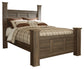 Juararo Queen Poster Bed with Mirrored Dresser and Chest at Walker Mattress and Furniture Locations in Cedar Park and Belton TX.