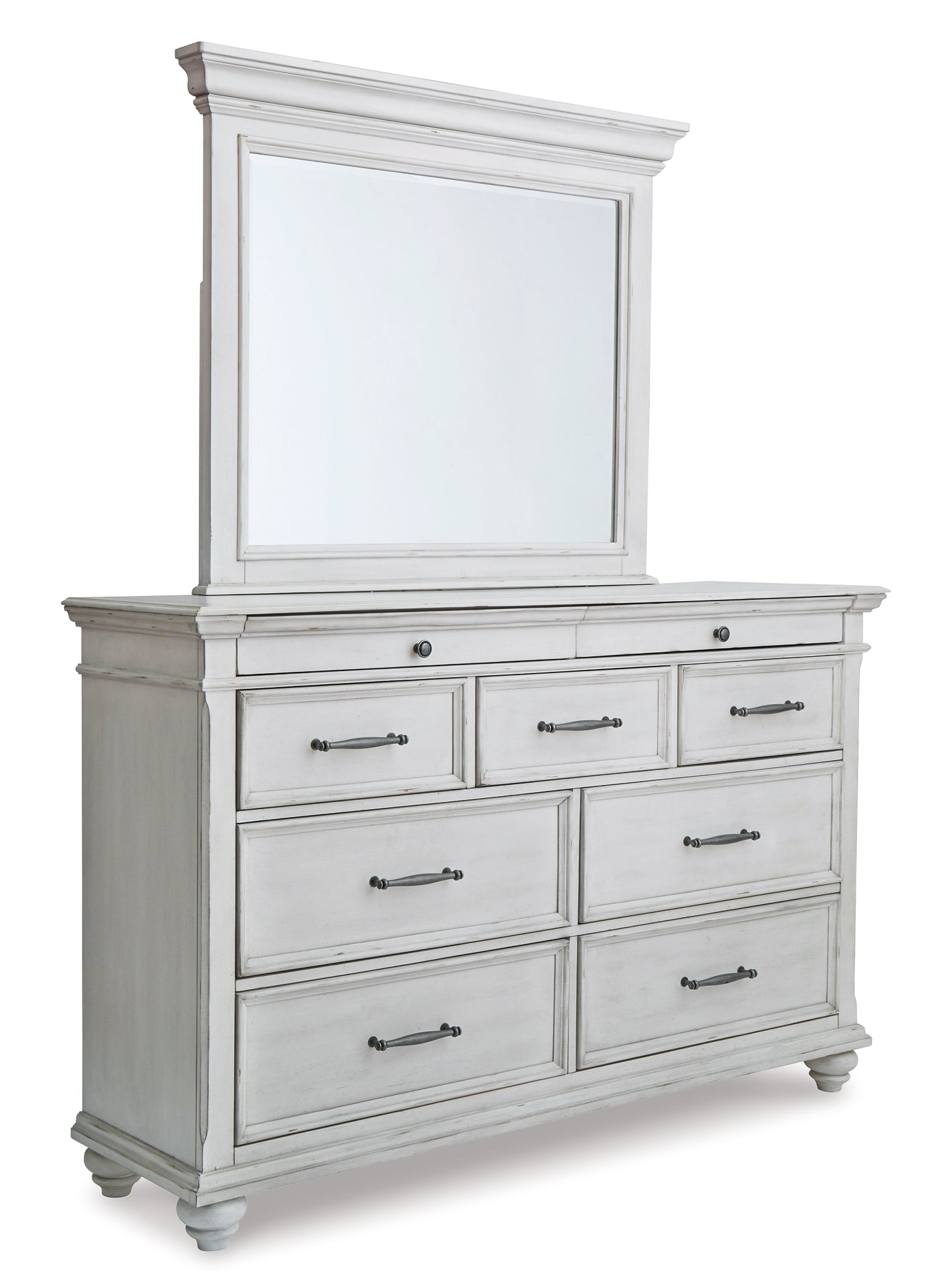 Kanwyn Queen Panel Bed with Mirrored Dresser, Chest and Nightstand at Walker Mattress and Furniture Locations in Cedar Park and Belton TX.