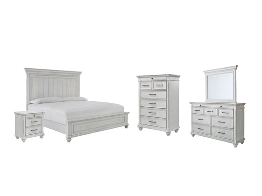 Kanwyn Queen Panel Bed with Mirrored Dresser, Chest and Nightstand at Walker Mattress and Furniture Locations in Cedar Park and Belton TX.