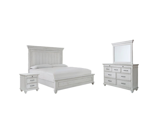 Kanwyn Queen Panel Bed with Mirrored Dresser and 2 Nightstands at Walker Mattress and Furniture Locations in Cedar Park and Belton TX.