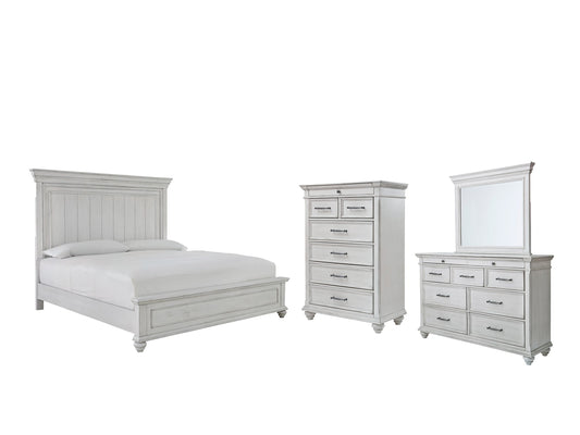 Kanwyn Queen Panel Bed with Mirrored Dresser and Chest at Walker Mattress and Furniture Locations in Cedar Park and Belton TX.