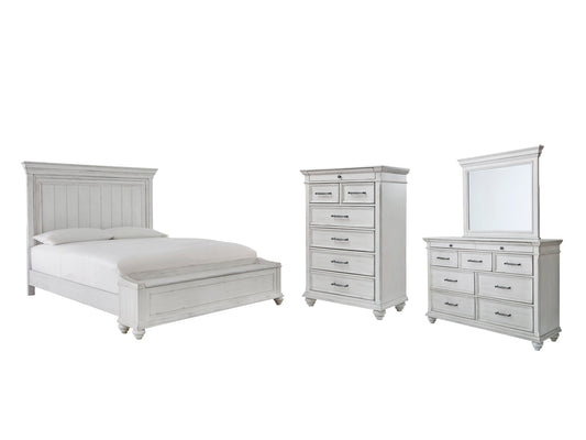 Kanwyn Queen Panel Bed with Storage with Mirrored Dresser and Chest at Walker Mattress and Furniture Locations in Cedar Park and Belton TX.