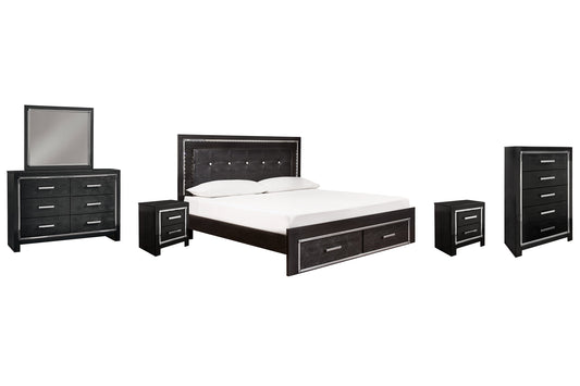 Kaydell King Panel Bed with Storage with Mirrored Dresser, Chest and 2 Nightstands at Walker Mattress and Furniture Locations in Cedar Park and Belton TX.