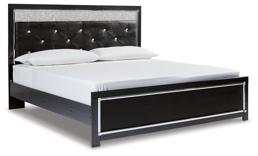 Kaydell King Upholstered Panel Bed with Mirrored Dresser and 2 Nightstands at Walker Mattress and Furniture Locations in Cedar Park and Belton TX.