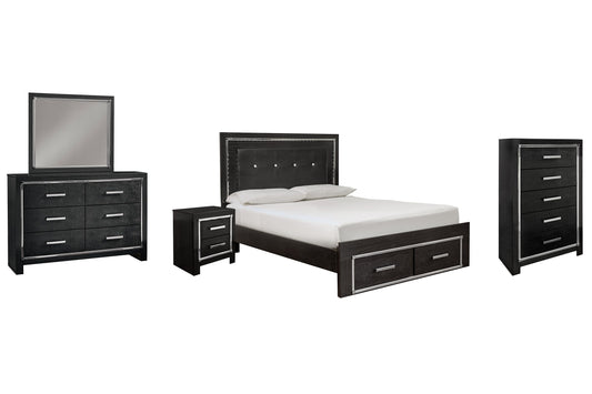 Kaydell Queen Panel Bed with Storage with Mirrored Dresser, Chest and Nightstand at Walker Mattress and Furniture Locations in Cedar Park and Belton TX.