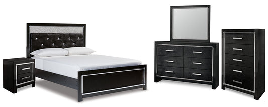 Kaydell Queen Upholstered Panel Bed with Mirrored Dresser, Chest and Nightstand at Walker Mattress and Furniture Locations in Cedar Park and Belton TX.