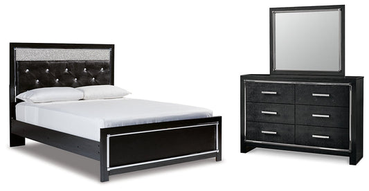 Kaydell Queen Upholstered Panel Bed with Mirrored Dresser at Walker Mattress and Furniture Locations in Cedar Park and Belton TX.