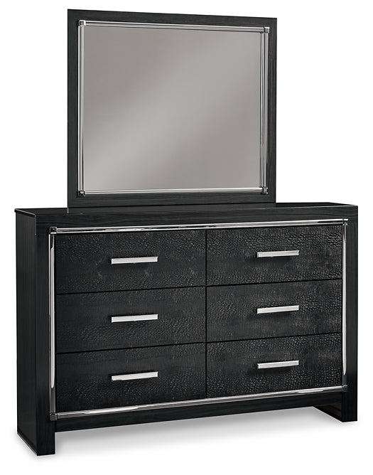 Kaydell Queen Upholstered Panel Headboard with Mirrored Dresser, Chest and Nightstand at Walker Mattress and Furniture Locations in Cedar Park and Belton TX.