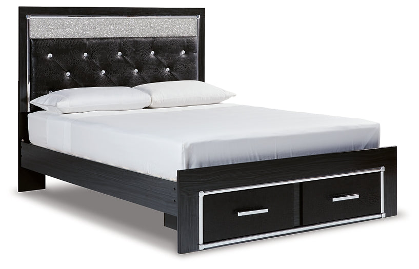 Kaydell Queen Upholstered Panel Storage Bed with Mirrored Dresser, Chest and Nightstand at Walker Mattress and Furniture Locations in Cedar Park and Belton TX.