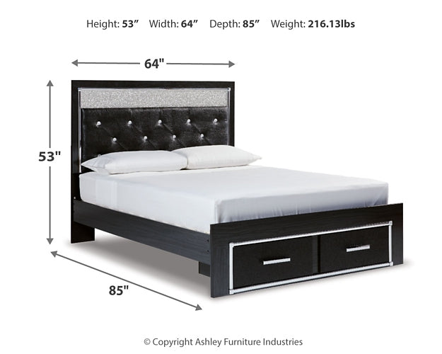 Kaydell Queen Upholstered Panel Storage Platform Bed with Mirrored Dresser at Walker Mattress and Furniture Locations in Cedar Park and Belton TX.