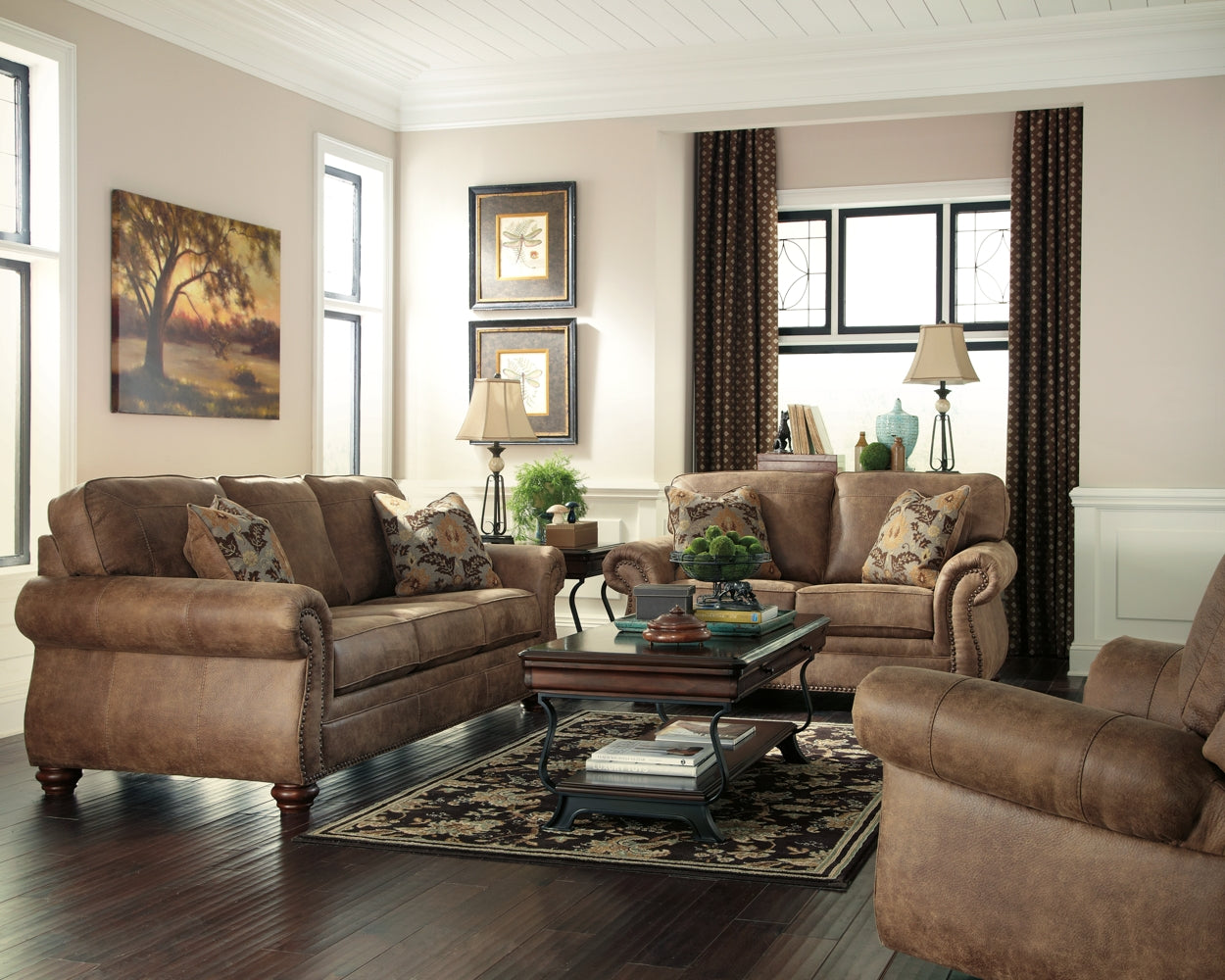 Larkinhurst Sofa, Loveseat and Recliner at Walker Mattress and Furniture Locations in Cedar Park and Belton TX.