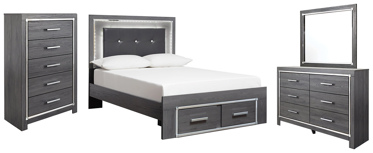 Lodanna Full Panel Bed with 2 Storage Drawers with Mirrored Dresser and Chest at Walker Mattress and Furniture Locations in Cedar Park and Belton TX.