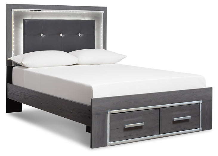 Lodanna Full Panel Bed with 2 Storage Drawers with Mirrored Dresser and Chest at Walker Mattress and Furniture Locations in Cedar Park and Belton TX.