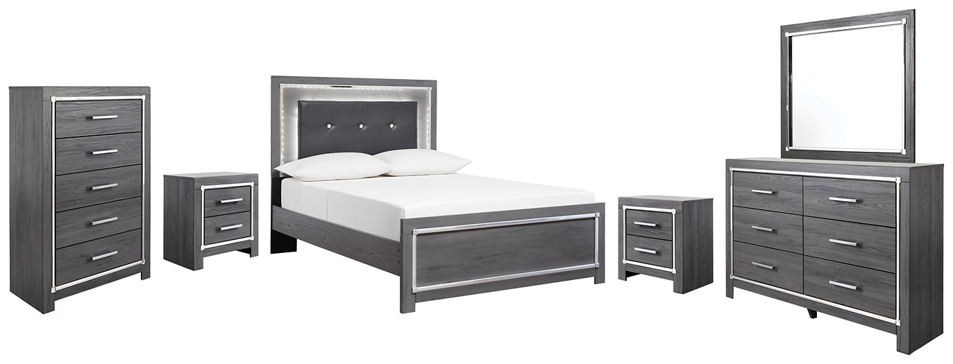 Lodanna Full Panel Bed with Mirrored Dresser, Chest and 2 Nightstands at Walker Mattress and Furniture Locations in Cedar Park and Belton TX.