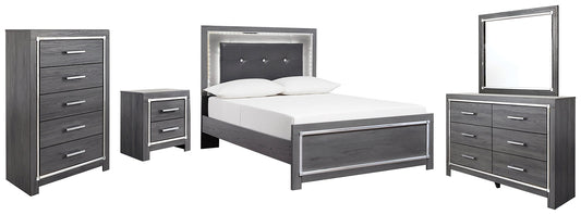 Lodanna Full Panel Bed with Mirrored Dresser, Chest and Nightstand at Walker Mattress and Furniture Locations in Cedar Park and Belton TX.