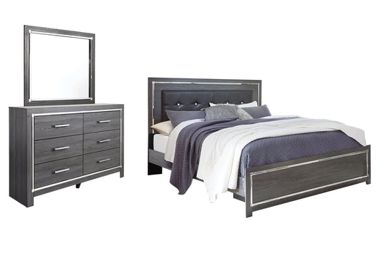 Lodanna King Panel Bed with Mirrored Dresser at Walker Mattress and Furniture Locations in Cedar Park and Belton TX.