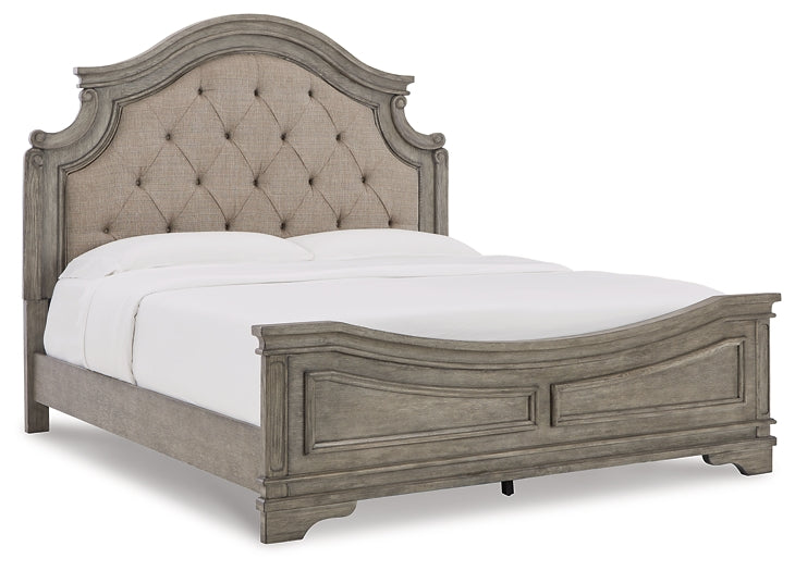 Lodenbay California King Panel Bed with Mirrored Dresser and 2 Nightstands at Walker Mattress and Furniture Locations in Cedar Park and Belton TX.