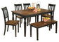 Owingsville Dining Table and 4 Chairs and Bench at Walker Mattress and Furniture Locations in Cedar Park and Belton TX.