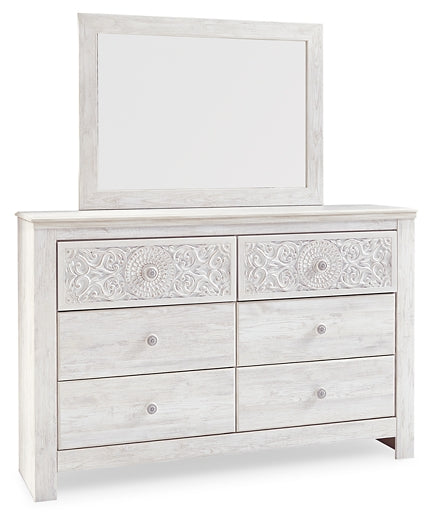 Paxberry Queen Panel Bed with Mirrored Dresser, Chest and 2 Nightstands at Walker Mattress and Furniture Locations in Cedar Park and Belton TX.