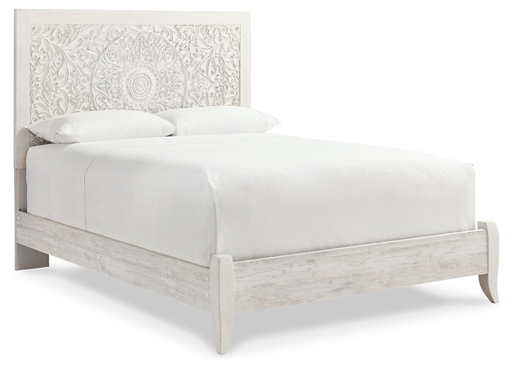 Paxberry Queen Panel Bed with Mirrored Dresser and 2 Nightstands at Walker Mattress and Furniture Locations in Cedar Park and Belton TX.